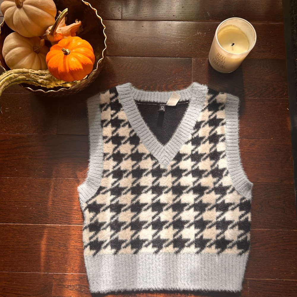 Divided Blue and Black Houndstooth Sweater Vest